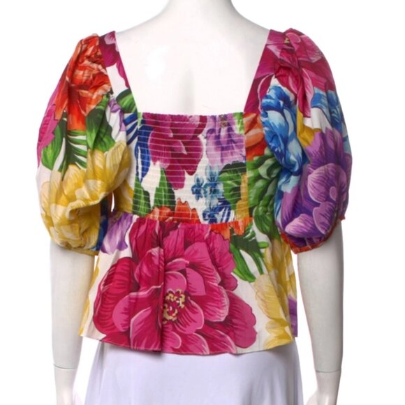 NWOT Farm Rio Rainbow Chita Floral Top Empire-Waist Blouse Smocked Back XS $145 - Picture 3 of 9
